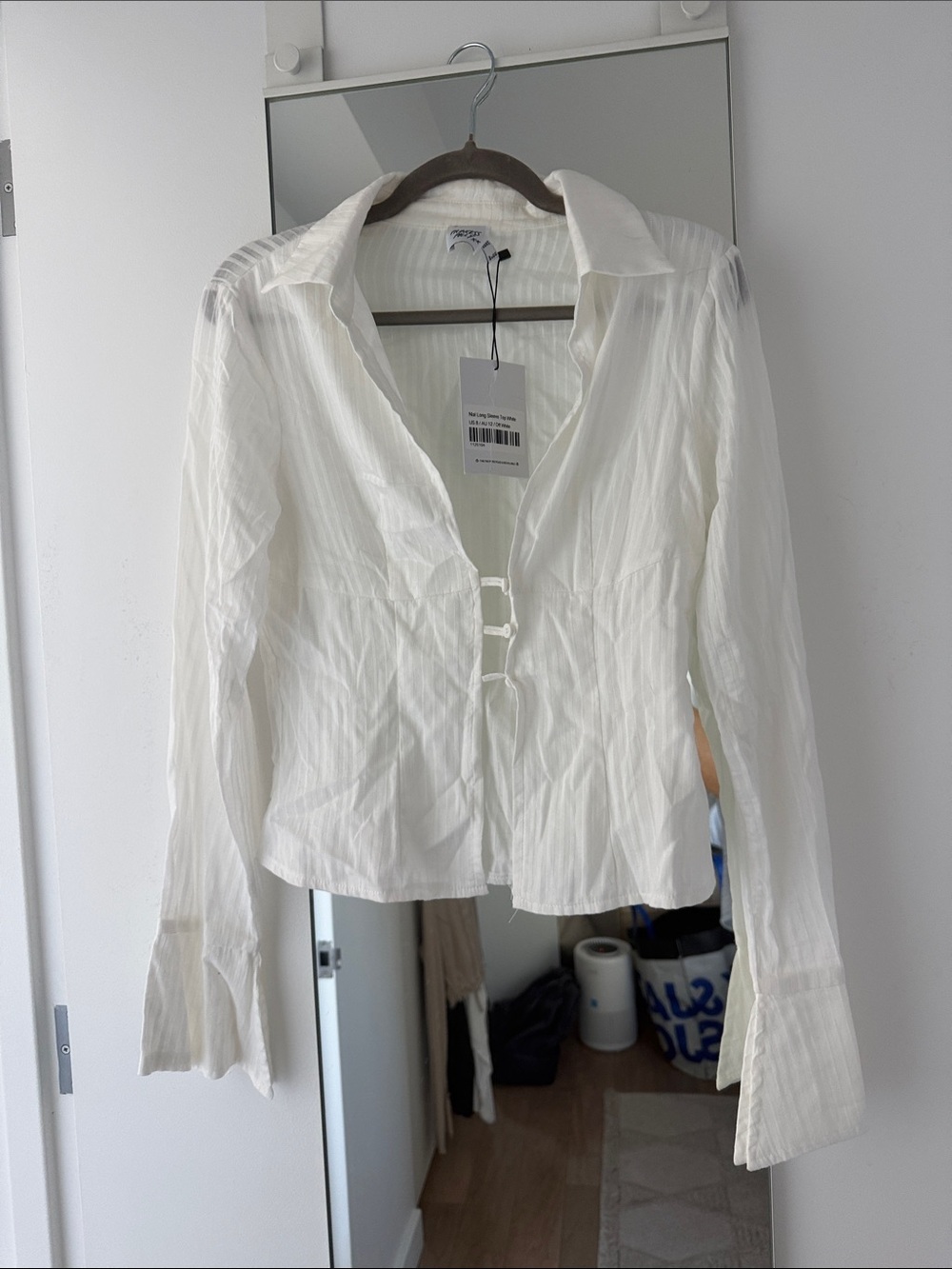 Princess Polly White Long-Sleeve button front Collared Shirt